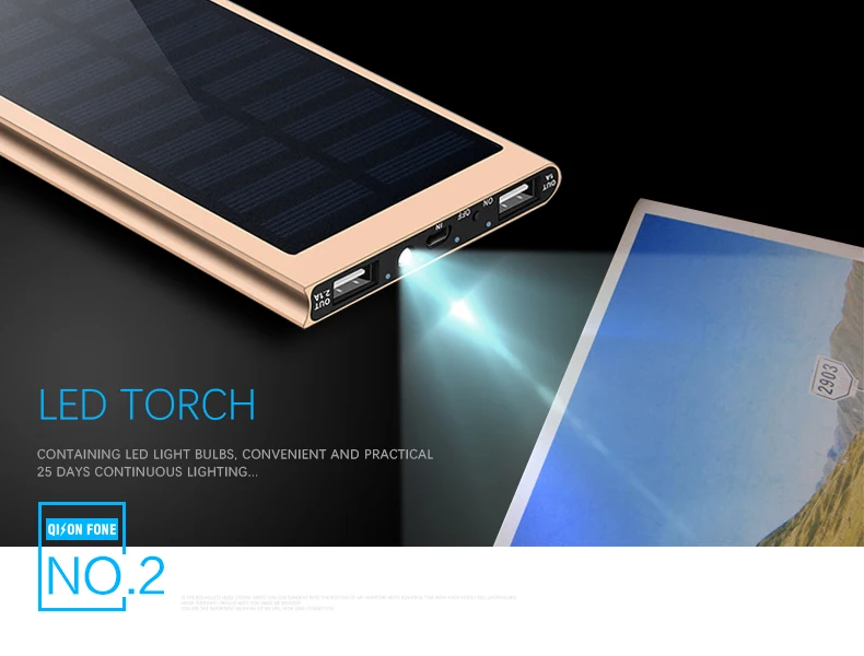 mobile charger 20000 mAh portable solar power bank with led light - ANKUX.COM