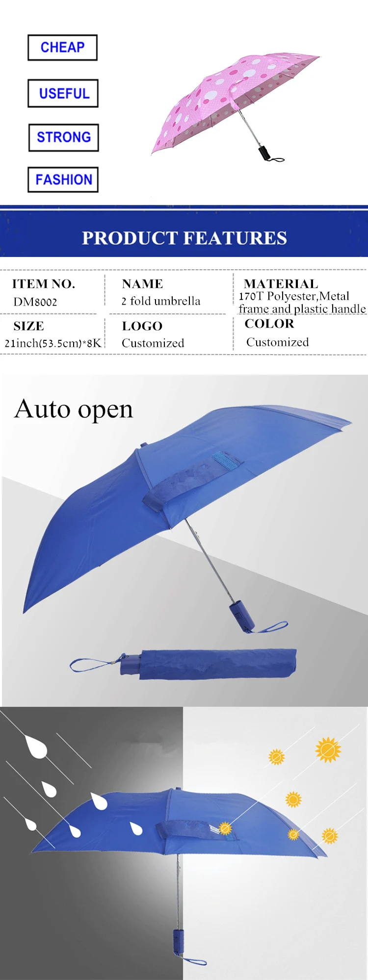 2 fold rain umbrella