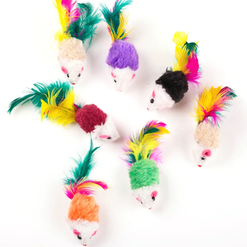 OnnPnnQ 5Pcs Soft Fleece False Mouse Cat Toys Colorful Feather Funny Playing Training Toys For Cats Kitten Puppy Pet Supplies9