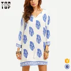 OEM plus size women clothing long sleeve women floral print shift dress