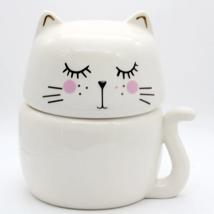 Funny ceramic cat shaped cookie food jar with tail