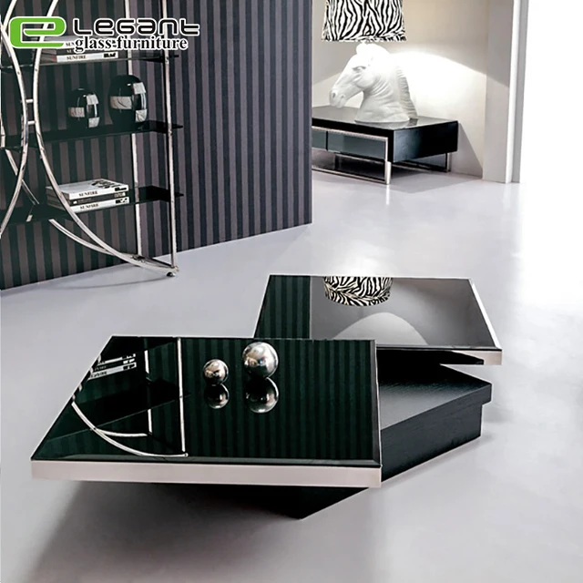 Tempered glass top center tea table with wood base