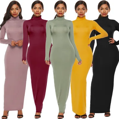 F10445A European style fashion pure color long sleeve stretch slim body high collar long dress for ladies, Wine red / green /black / apricot /orange
F10445A European style fashion pure color long sleeve stretch slim body high collar long dress for ladies, Wine red / green /black / apricot /orange