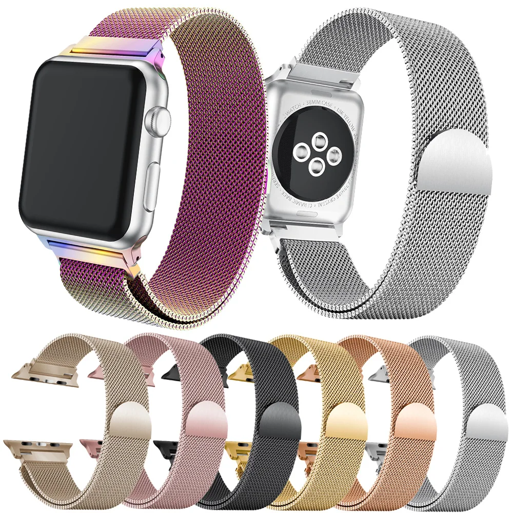 

Stainless Steel Milanese Magnetic Loop Strap For Apple Watch iWatch Series 1 2 3 4 Replacement Mesh Band Wristbands, Silver;black;gold;rose gold;pink;vintage gold