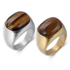 Hot Factory Men's Stainless Steel Oval Natural Tiger's Eye Cabochon Stone Wedding Band Ring