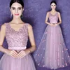 2018 Best Price Elegant Satin Sash Beaded Prom Dress V Neck Sleeveless Flower Appliqued European Women Evening Dress