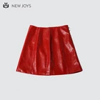 Sexy Red Color Sweet Style Design Autumn Winter Women Mini PU Leather Skirt With Belt Ladies