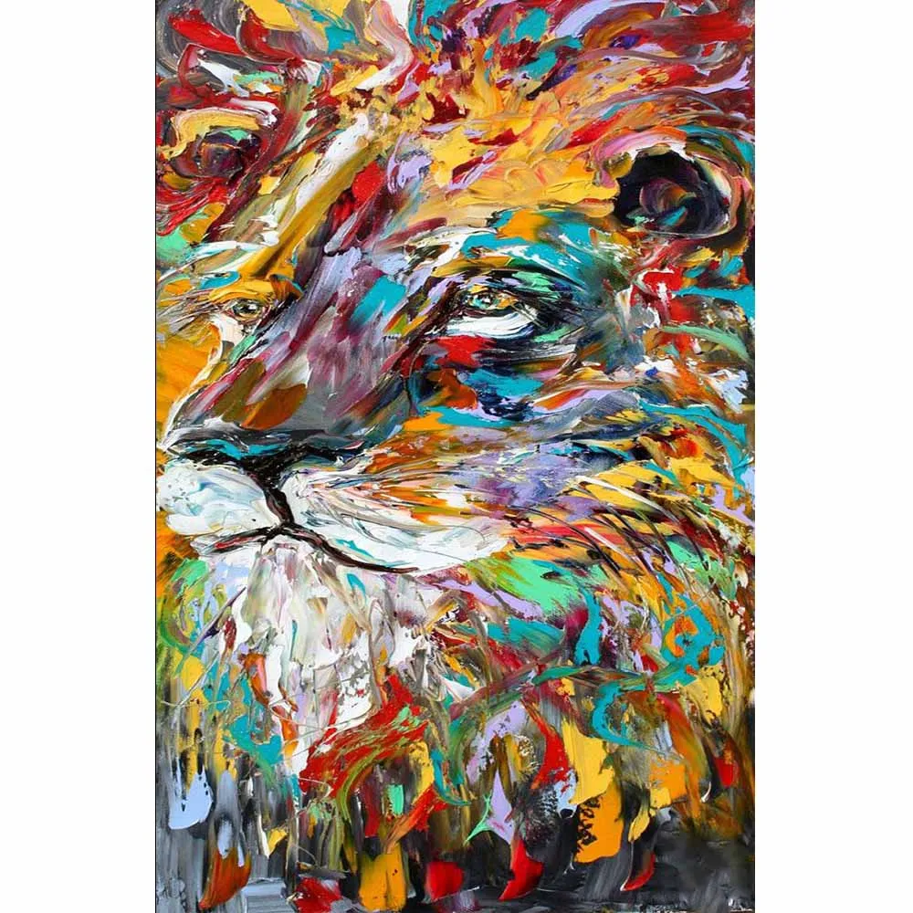 Abstract-impressionism-LION-ANIMAL-PORTRAIT-painting-Original-Oil-impasto-palette-knife-modern-fine-art