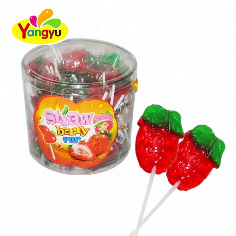 Hot Selling Fruity Strawberry Shape Sweet Hard Lollipop Candy