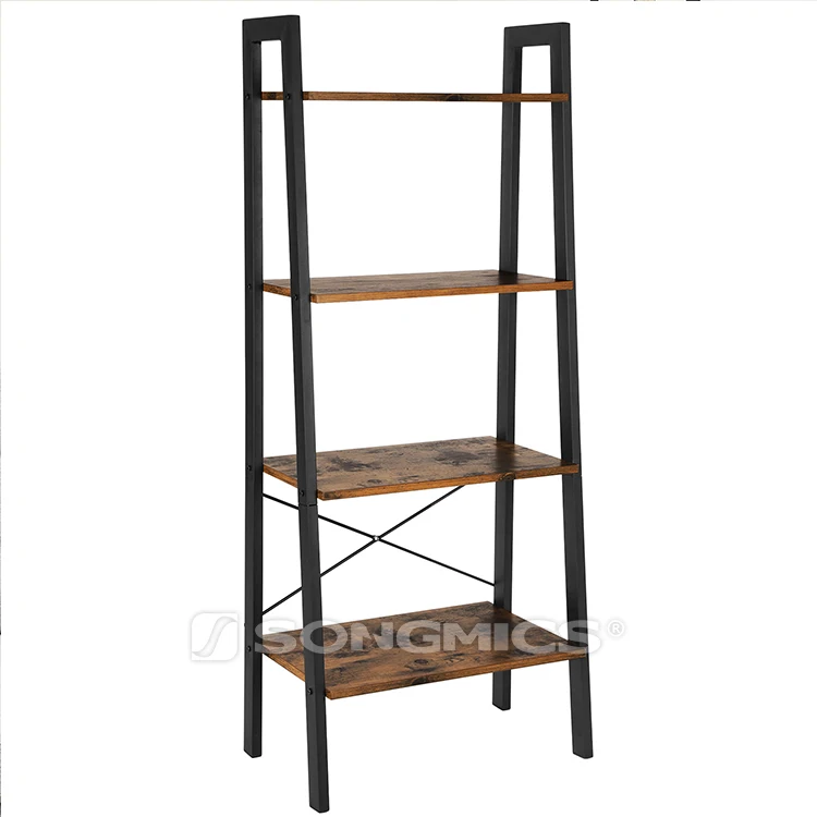 VASAGLE мебель для гостиной антикварные Винтаж деревянные металлические книжные полки книжный шкаф лестница, промышленных книжная полка лестница