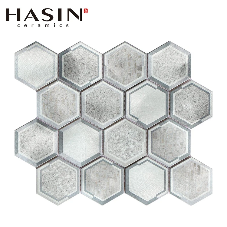 Hexagon aluminium metal mosaic for interior decorative wall tiles