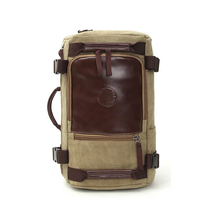 China wholesale outdoor backpack mens shoulder leather vintage canvas backpack