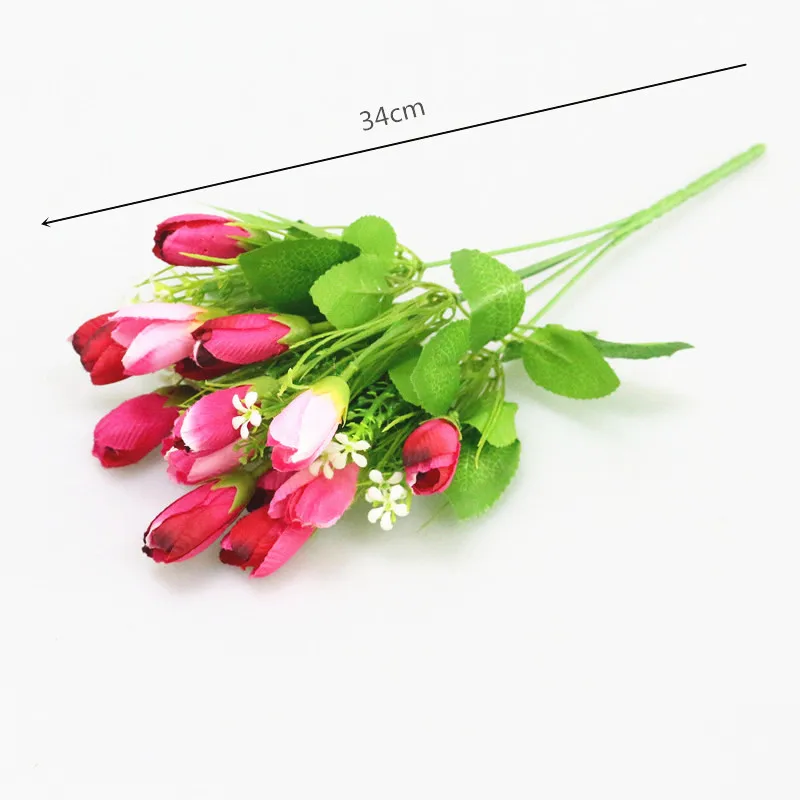 Flone 15 Heads Mini Artificial Tulips Bouquet Silk flower DIY Wedding Home Decorative Wreath Fake Decorative Florals (12)