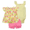 Baby girl clothes set 3 pcs 100% cotton new design summer wear knitted interlock bodysuit and shorts 6-24M hot sale dress girl