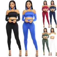 Women Sexy Solid Color Off Shoulder Crop Top Fashion Tight Trousers Two Pieces Set XY6463
Women Sexy Solid Color Off Shoulder Crop Top Fashion Tight Trousers Two Pieces Set XY6463
