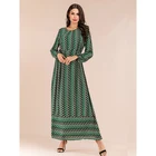 Fashion round neck slim printed dress Muslim women clothing