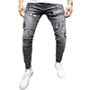 Wholesale black denim embroidered badge skinny tight jeans pants for men