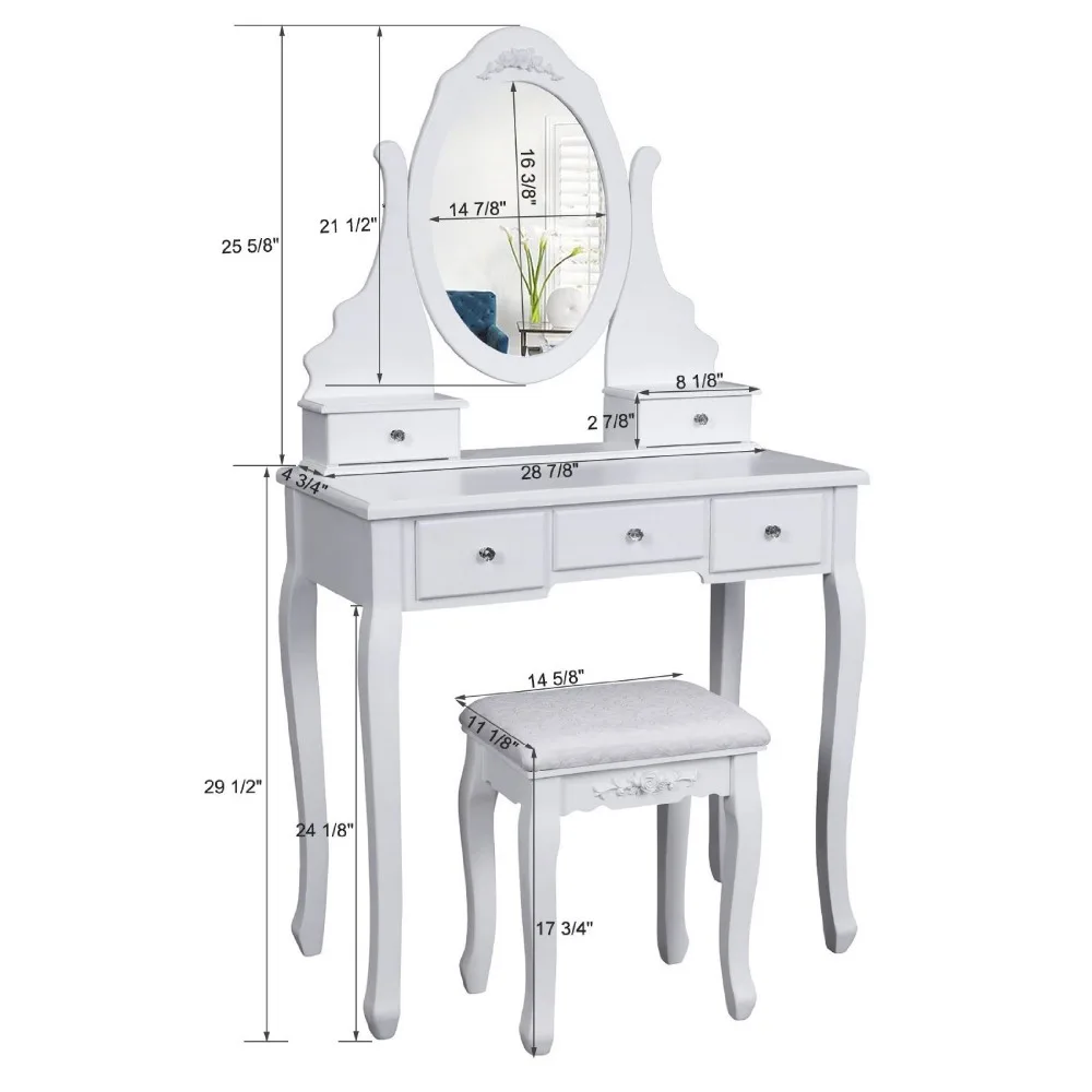 French Style Dressing table/Vanity/Dresser & Stool Set/ makeup table set