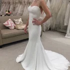 Backless Illusion Wedding Dresses Backless Plain Satin Illusion Outdoor Mermaid Wedding Dress Bridal Gown