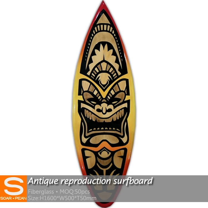 Decorative Wooden Surfboard Wall Art Tiki God Coastal Beach Home