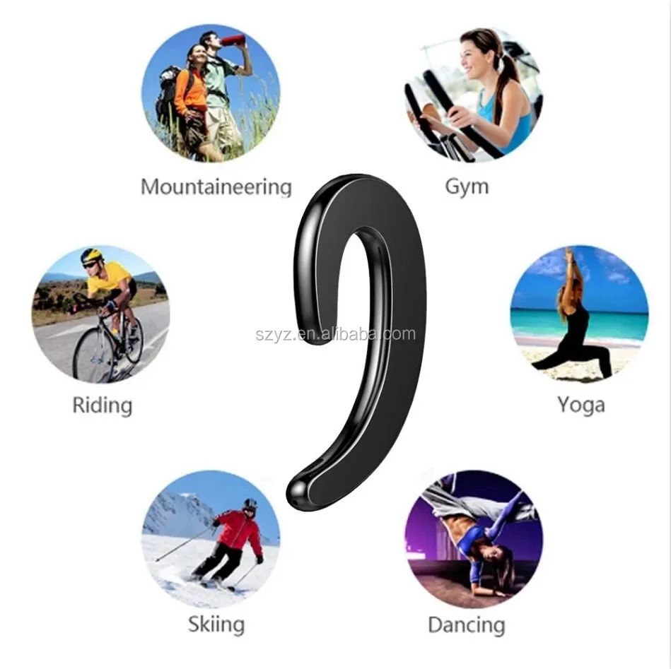 Single Wireless earhook earphone bone conduction headphones No Ear Plugs Headset with Microphone - ANKUX.COM