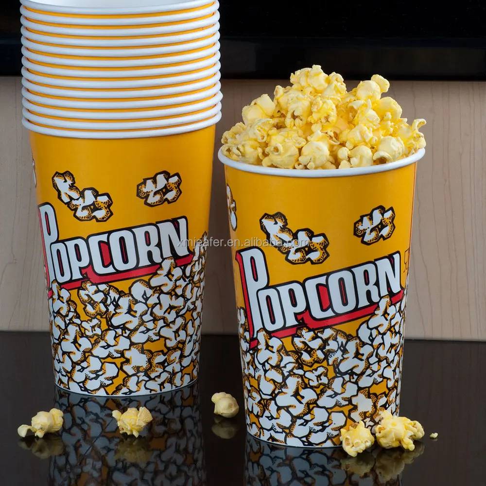 Yellow Popcorn cups Popcorn supplies tubs 46oz qty of 50