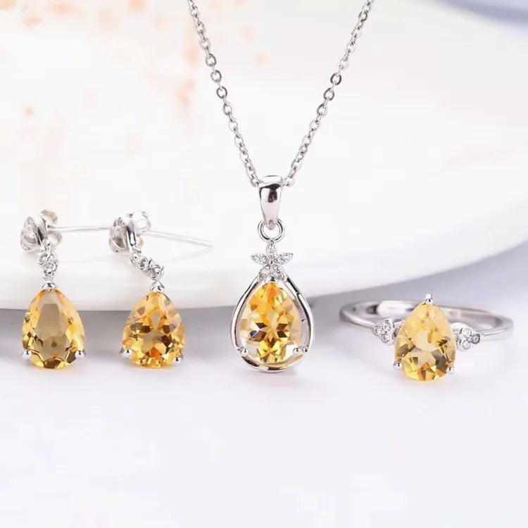 925 sterling silver natural yellow citrine earring pendant necklace adjustable ring waterdrop shape wedding jewelry set
925 sterling silver natural yellow citrine earring pendant necklace adjustable ring waterdrop shape wedding jewelry set