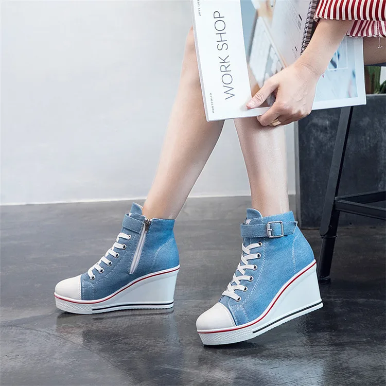 Custom Women Wedges High Heel Canvas Shoes With Zipper Buckle Strap Sneakers, Green or customized
Custom Women Wedges High Heel Canvas Shoes With Zipper Buckle Strap Sneakers, Green or customized