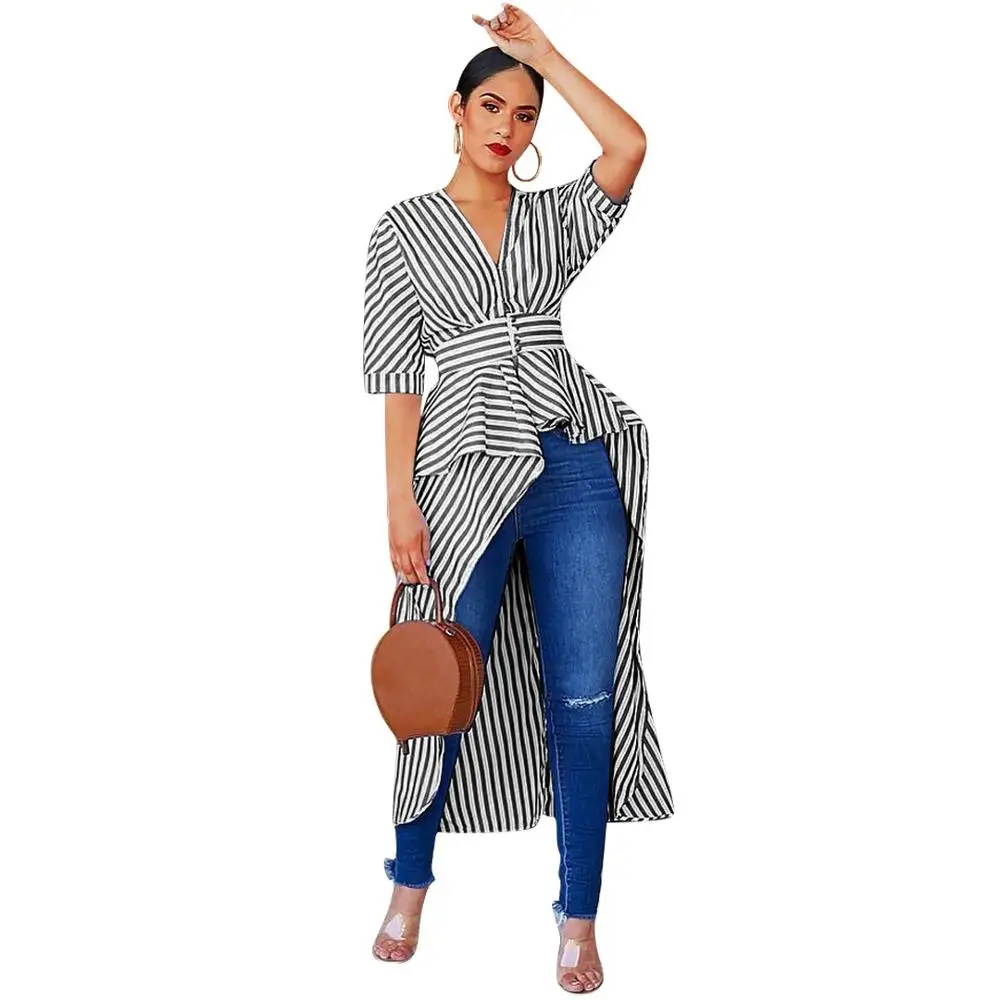 New Womens Blouses Strips V-Neck Short Sleeve Work Shirts Women Office Tops Striped Blouse For Business Y11882
New Womens Blouses Strips V-Neck Short Sleeve Work Shirts Women Office Tops Striped Blouse For Business Y11882