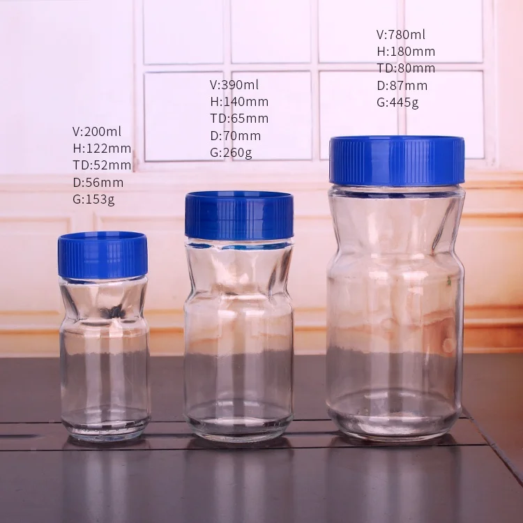 200ml Transparent glass coffee jar series with plastic cap