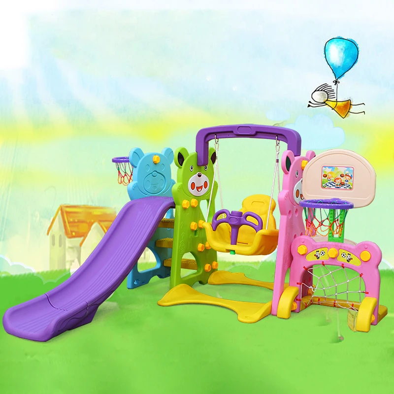 Cartoon bear baby plastic indoor toddler slide and swing set toy for kids with basketball hoop indoor, Customized color
Cartoon bear baby plastic indoor toddler slide and swing set toy for kids with basketball hoop indoor, Customized color