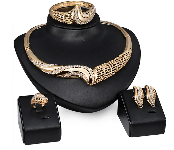 Winding Women Crystal Rhinestone Necklace Earring Bracelet Ring Gold Plated Jewelry Sets
Winding Women Crystal Rhinestone Necklace Earring Bracelet Ring Gold Plated Jewelry Sets