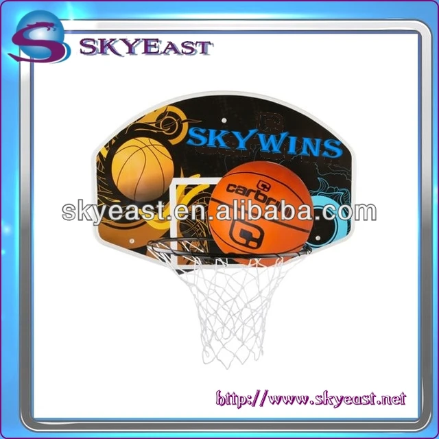 wall mounted basketball backboard with metal ring hoop and net