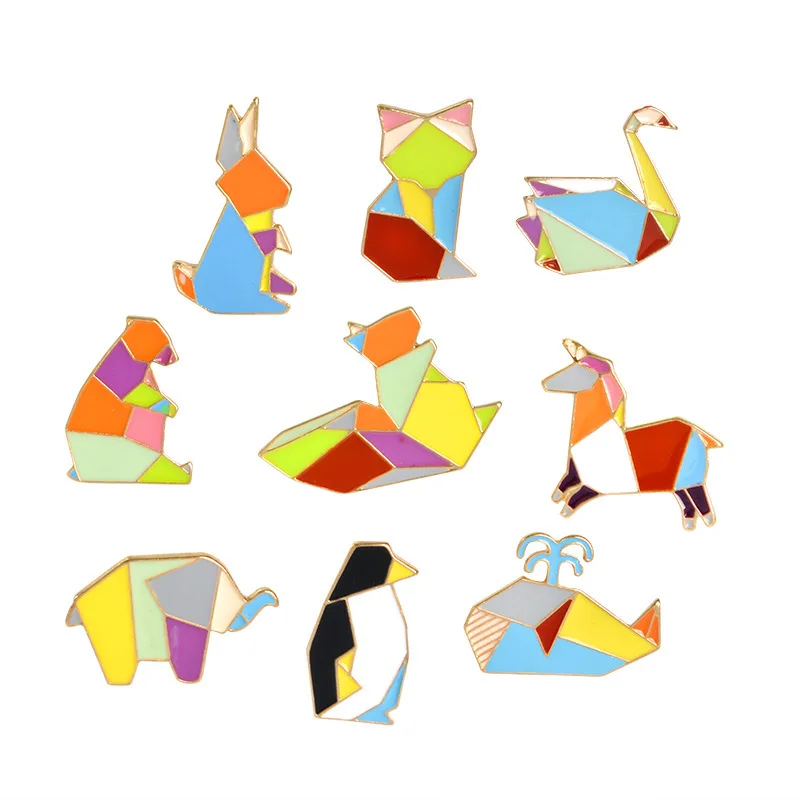 Creative geometry cartoon swan elephant whale squirrel penguin animal brooch custom enamel brooch