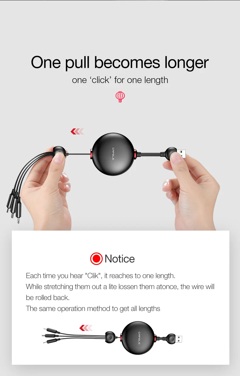 Cafele 3 In 1 USB Cable Lantern Style Charging Cable Type C Micro 8Pin Data Sync Cable - ANKUX.COM