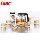 wholesale custom 8pcs Borosilicate Hand Blown home goods Glass Flower tea pot sets