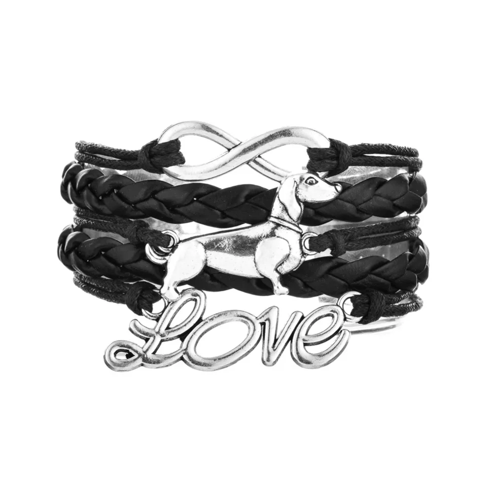 handmade braided leather Love Dachshund puppy dog animal bracelet for gifts, Black
handmade braided leather Love Dachshund puppy dog animal bracelet for gifts, Black