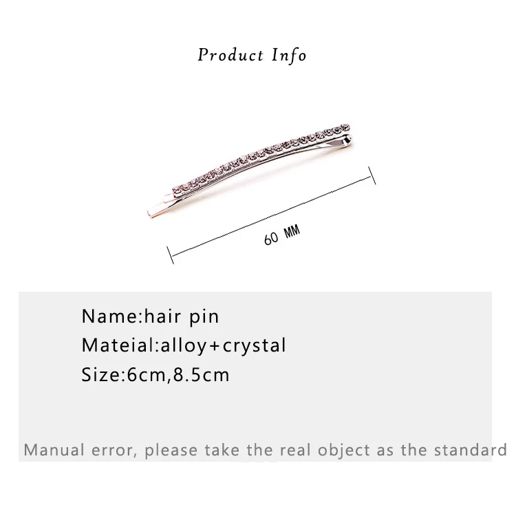 6cm/8.5cm long curved crystal bobby pins full rhinestone hair clip set 2 pcs bling hair pin
