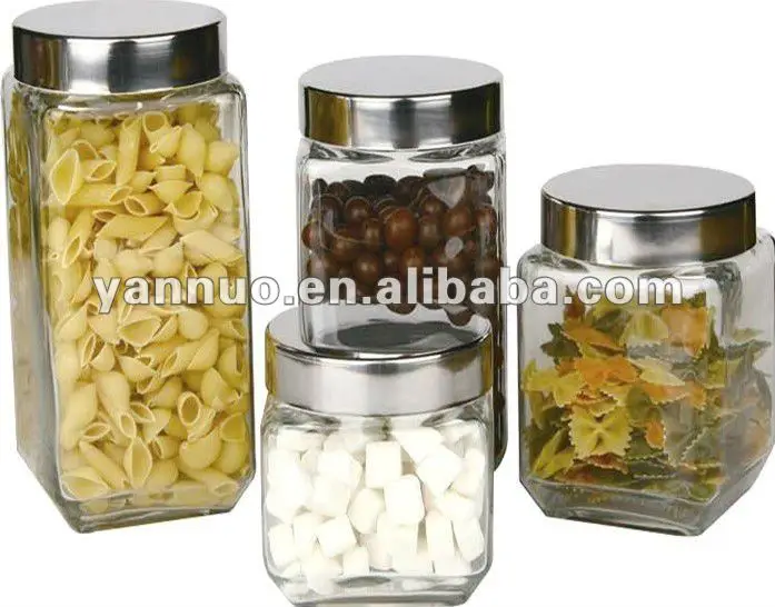 Square glass transparent seal canister set, Airtight jars,Airtight glass jar with lid