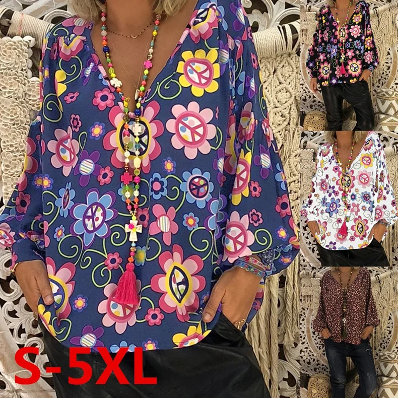 S-5XL Plus Size Women Fashion Plus Size V-neck Tops and Blouse Print Floral Pattern Long Sleeve Shirts Tops
S-5XL Plus Size Women Fashion Plus Size V-neck Tops and Blouse Print Floral Pattern Long Sleeve Shirts Tops