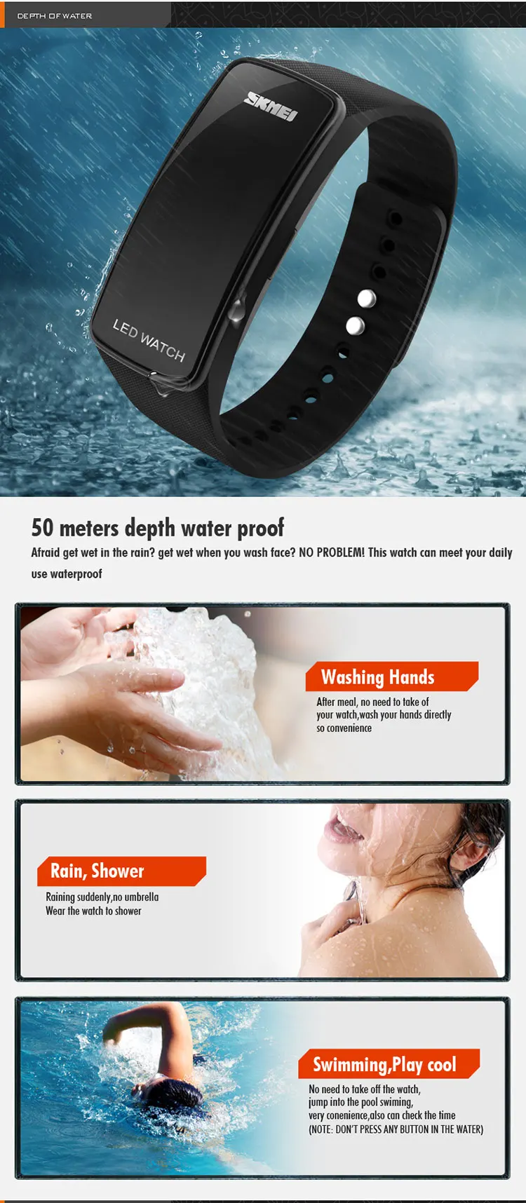 Silicone Band Plastic LED Watch Taiwan Chip Waterproof Kids Wrist