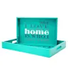 Blu Wooden Serving Tray Ottoman Tray Coffee Table Tray 2 Piece Set with Carrying Handles Teal
