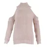 WOMEN'S KNITTED PULLOVER FASHION HIGH NECK WITH COLD SHOULDER