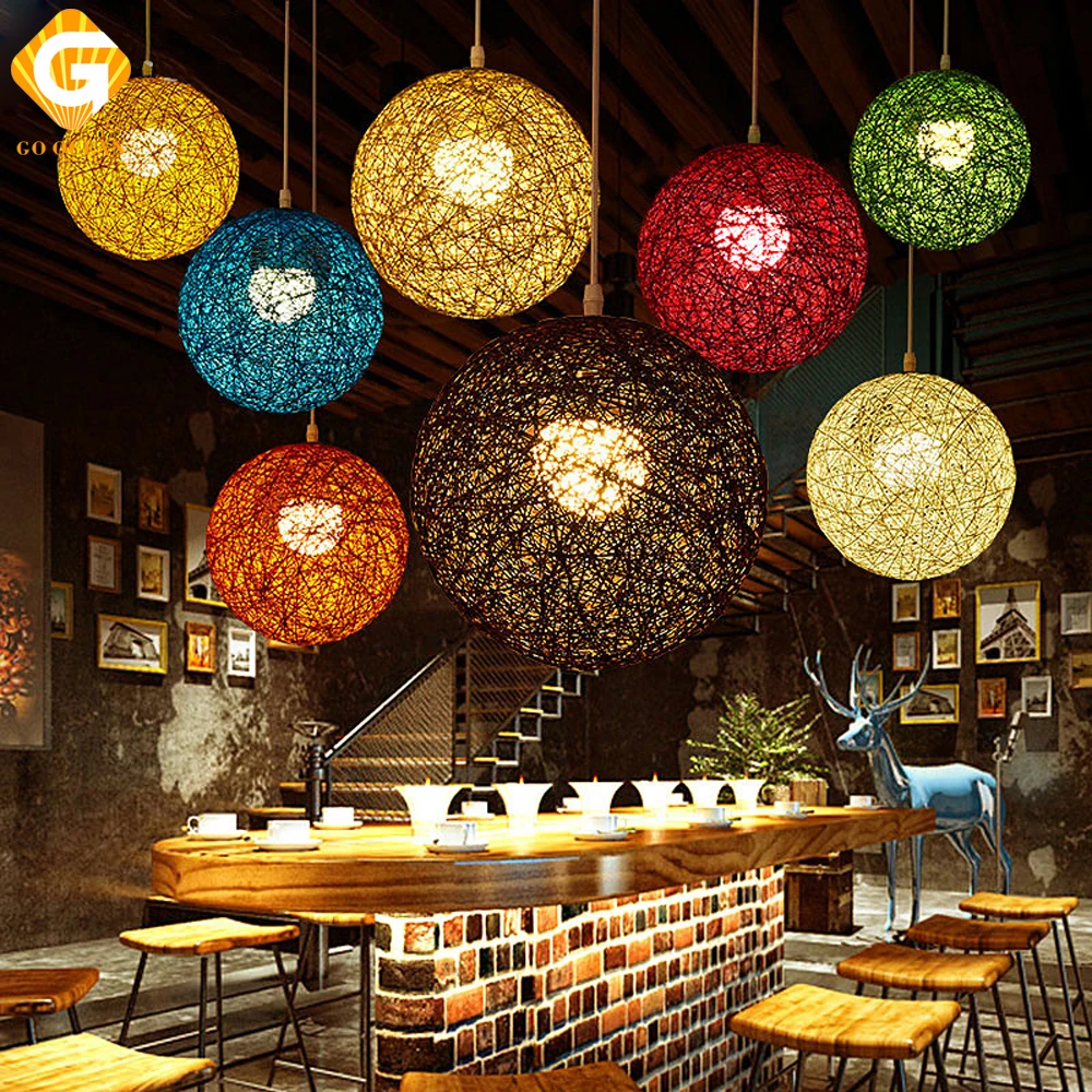 GO OCEAN Pendant Lights LED Pedant Light Rattan Colorful Bar Cafe Home Lighting Hanging Lamps For Dining Room Loft Lights