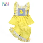 Wholesale Cute Duck Applique Kids Boutique Summer Ruffle Short Sets Girls Clothing Sets Children Outfits