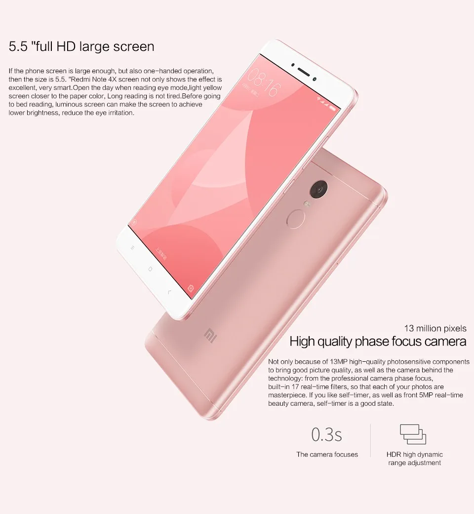 5.5inch Mi Redmi Note 4 Smartphone Snapdragon1080P smart cellphone 3G/32G 13MP Fingerprint Mi phone