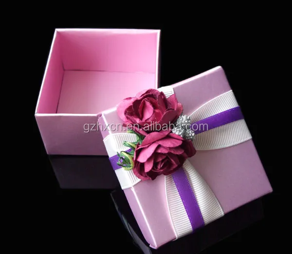 pink cardboard paper gift box with flower decorate