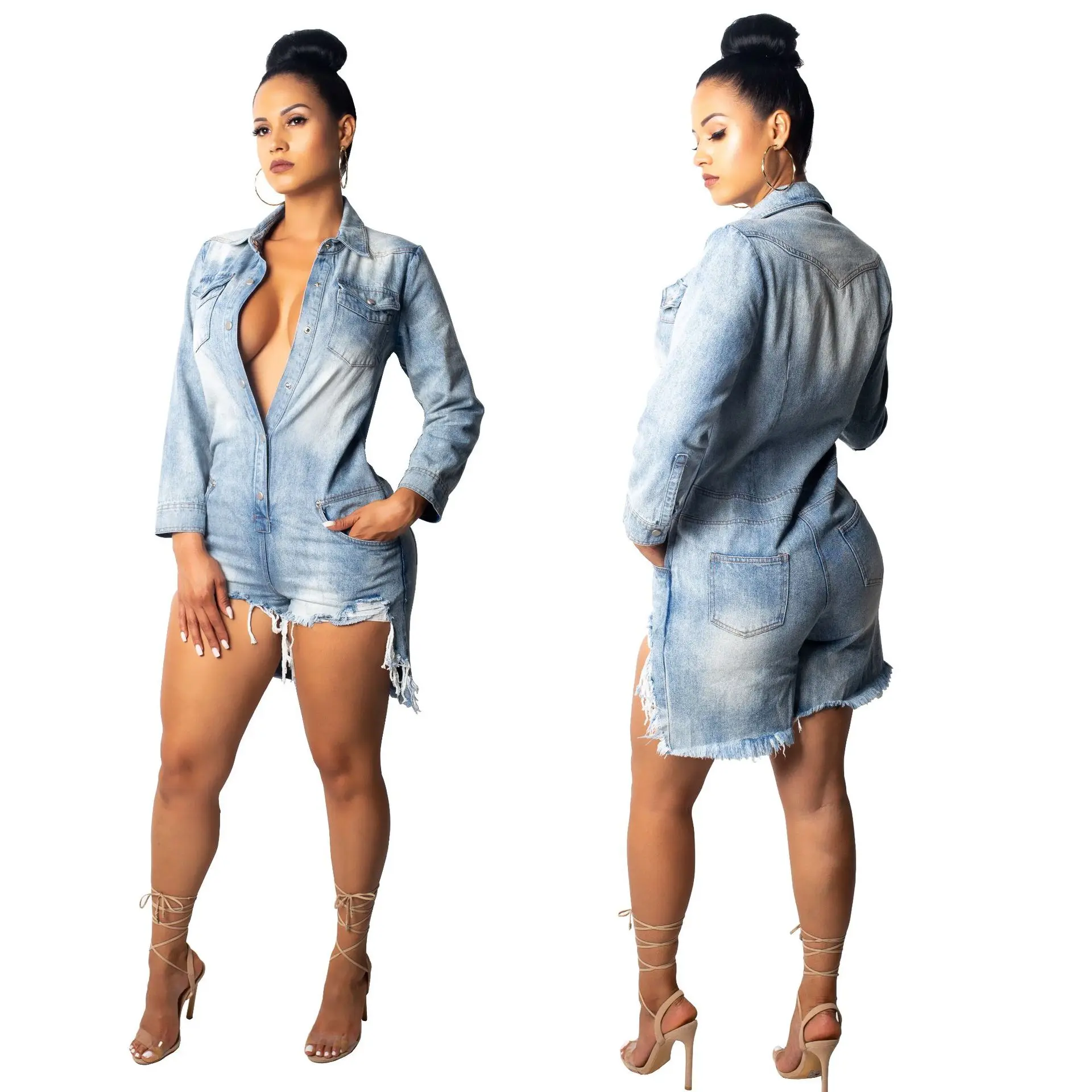 Sexy denim jumpsuit short women rompers pocket bodycon ripped jeans colombiano overalls casual party club Y11672
Sexy denim jumpsuit short women rompers pocket bodycon ripped jeans colombiano overalls casual party club Y11672