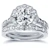 PES Fashion Jewelry! Round-cut Moissanite Diamond Floral Antique Bridal Wave Rings Set (PES6-1692)