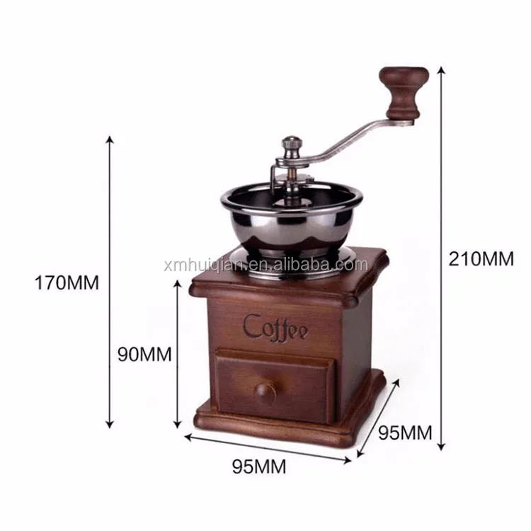 Low cost high quality food safe wooden manual coffee grinder industrial